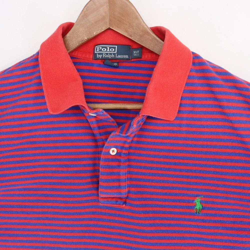 Vintage Polo Ralph Lauren Polo Shirt Men XLT  Striped Short Sleeve‎ Pique Y2K